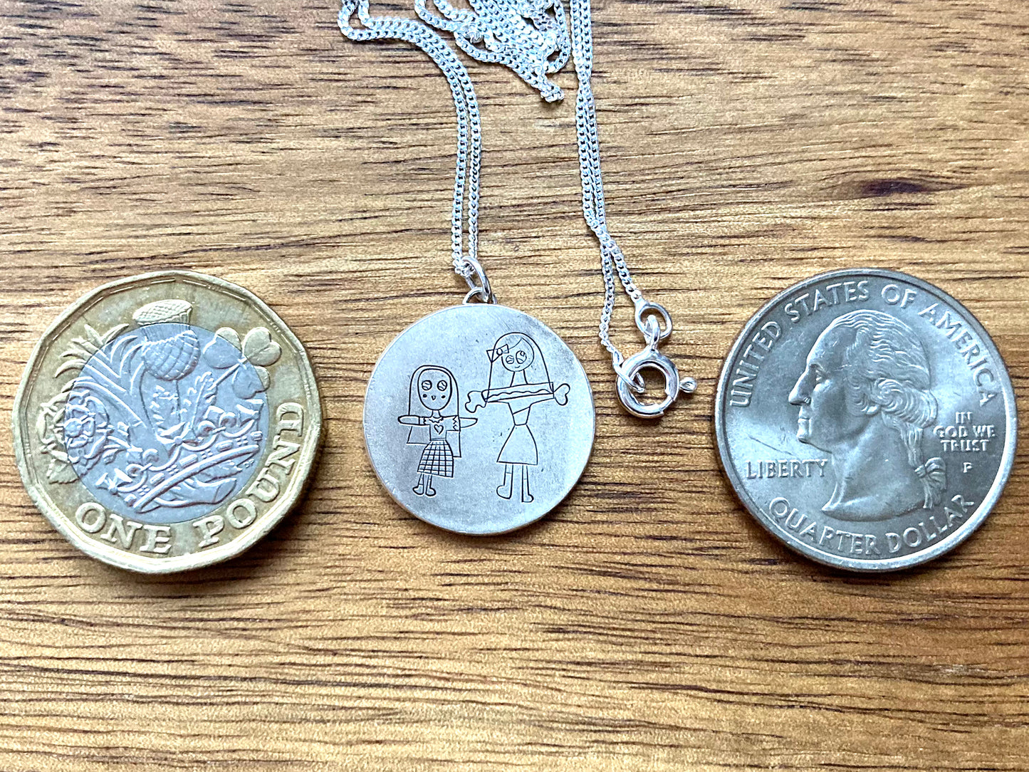 Silver Necklace with Hand Engraved Children's Drawing