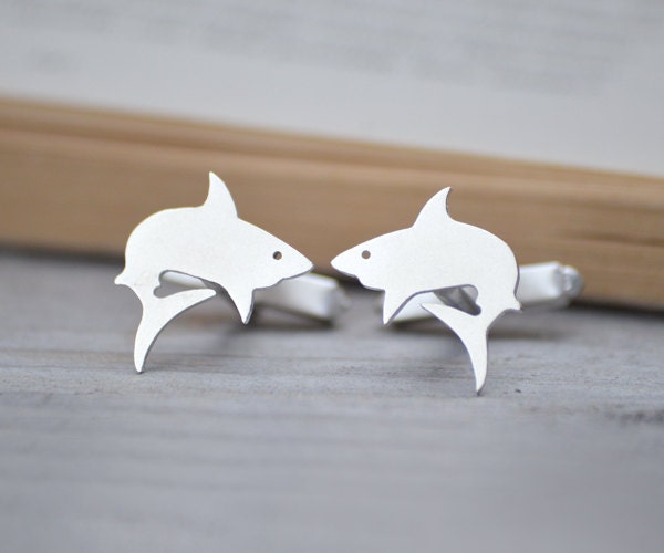Shark Cufflinks in Sterling Silver, Animal Cufflinks