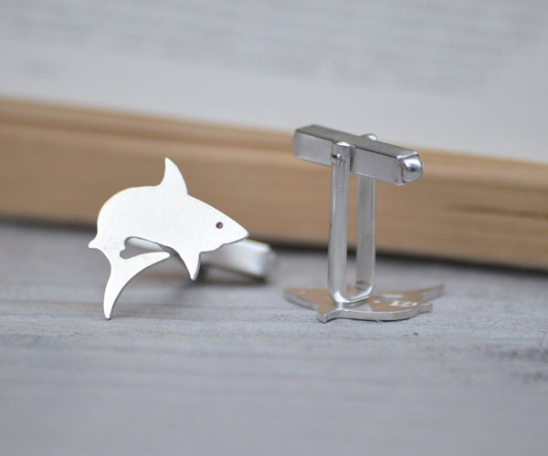 Shark Cufflinks in Sterling Silver, Animal Cufflinks