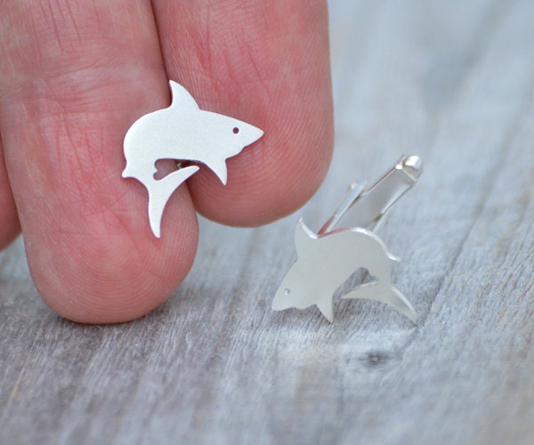 Shark Cufflinks in Sterling Silver, Animal Cufflinks