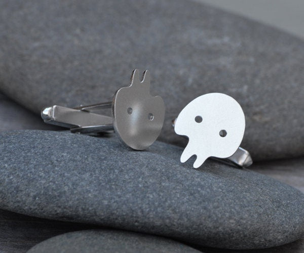 Skull Cufflinks in Sterling Silver, Personalized Skull Cufflinks