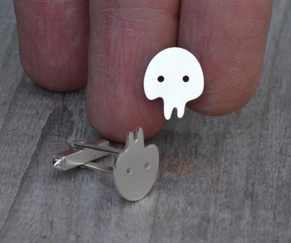 Skull Cufflinks in Sterling Silver, Personalized Skull Cufflinks