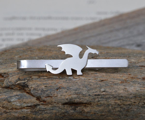 Dragon Tie Clip in Sterling Silver, Silver Dragon Tie Clip, Personalized Dragon Tie Clip