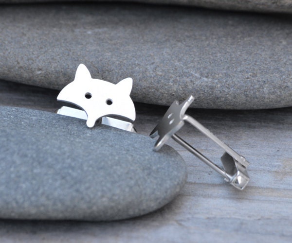 Fox Cufflinks in Sterling Silver, Silver Fox Cufflinks