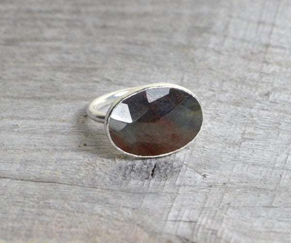 Large Sapphire Ring in Sterling Silver, Bi Coloured Sapphire Cocktail Ring, 6.65ct Sapphire Ring