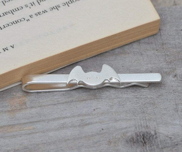 Bat Tie Clip in Sterling Silver, Personalized Animal Tie Slide