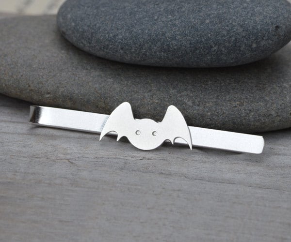 Bat Tie Clip in Sterling Silver, Personalized Animal Tie Slide