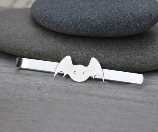 Bat Tie Clip in Sterling Silver, Personalized Animal Tie Slide