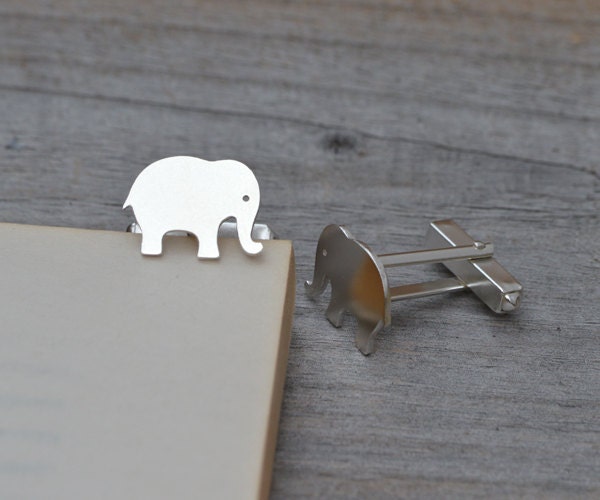 Elephant Cufflinks in Sterling Silver, Silver Elephant Cufflinks, Personalized Cufflinks