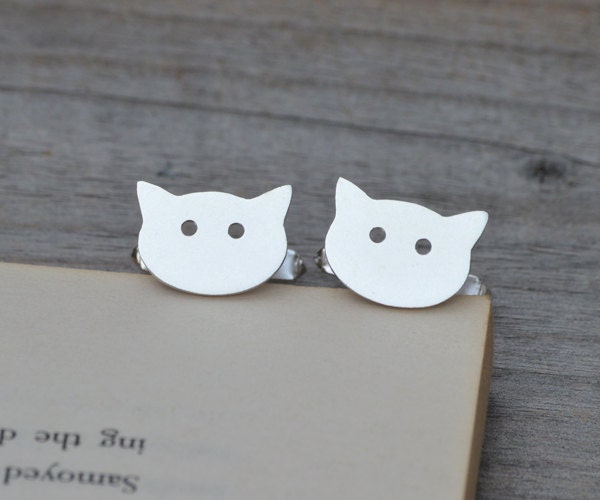 Cat Cufflinks in Sterling Silver, Silver Cat Cufflinks, Personalized Cat Cufflink