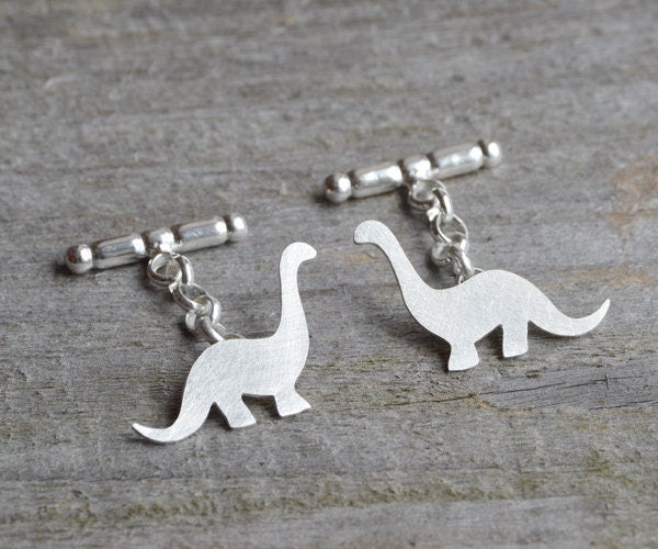 Dinosaur Cufflinks In Sterling Silver, Brontosaurus Cufflinks, Personalized Dinosaur Cufflinks
