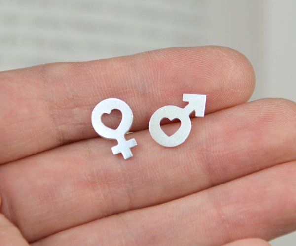 Mars & Venus Stud Earrings in Sterling Silver, Silver Mars Ear Post, Silver Venus Stud Earring
