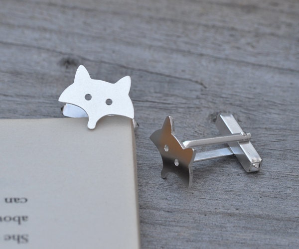 Fox Cufflinks in Sterling Silver, Silver Fox Cufflinks