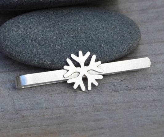 Snowflake Tie Clip in Sterling Silver, Silver Snowflake Tie Slide, Personalized Tie Clip