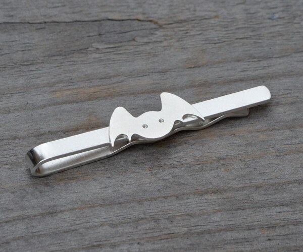 Bat Tie Clip in Sterling Silver, Personalized Animal Tie Slide