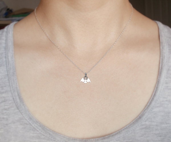 Bat Necklace in Sterling Silver, Silver Bat Necklace
