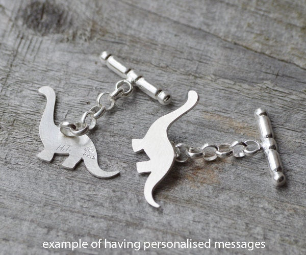 Dinosaur Cufflinks In Sterling Silver, Brontosaurus Cufflinks, Personalized Dinosaur Cufflinks