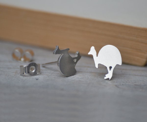 Southern Cassowary Stud Earrings in Sterling Silver, Silver Animal Ear Posts