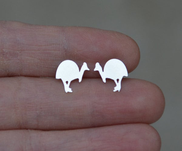 Southern Cassowary Stud Earrings in Sterling Silver, Silver Animal Ear Posts