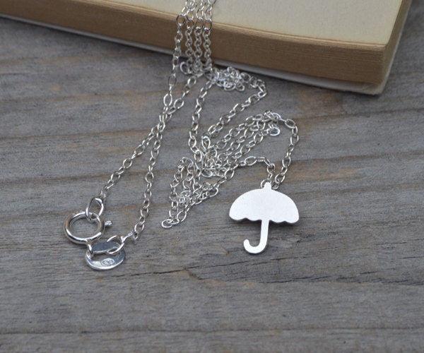 Umbrella Necklace in Sterling Silver, Rainy Day Necklace, Silver Umbrella Necklace