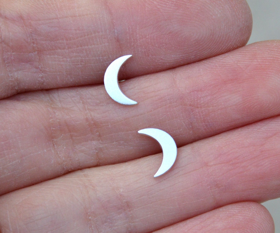 Crescent Moon Stud Earrings In Sterling Silver, Silver Moon Ear Posts