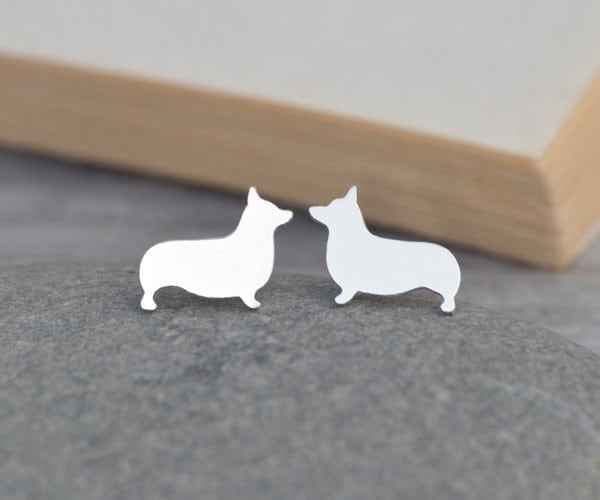 Corgi Stud Earrings in Sterling Silver, Puppy Stud Earrings, Pet Ear Posts