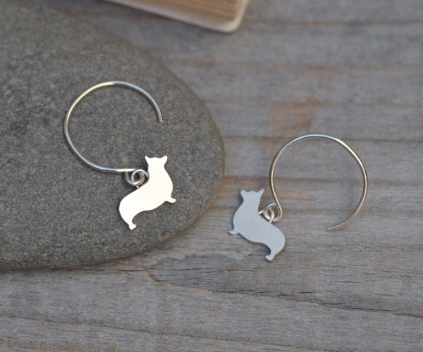 Corgi Earrings in Sterling Silver, Silver Corgi Earrings
