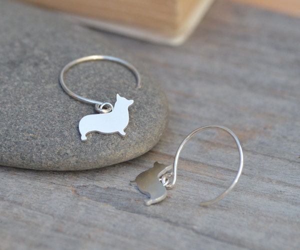 Corgi Earrings in Sterling Silver, Silver Corgi Earrings