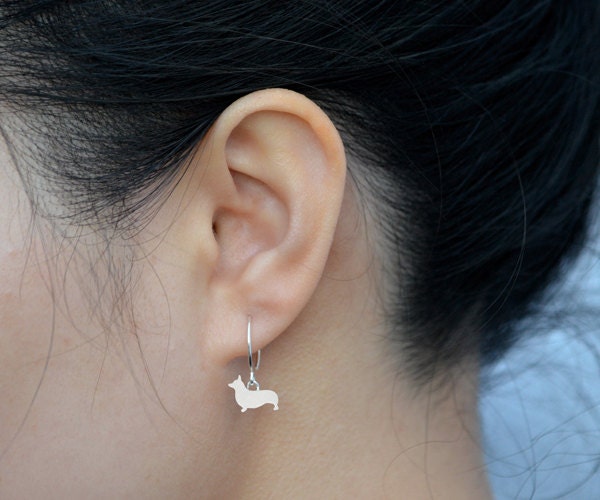 Corgi Earrings in Sterling Silver, Silver Corgi Earrings