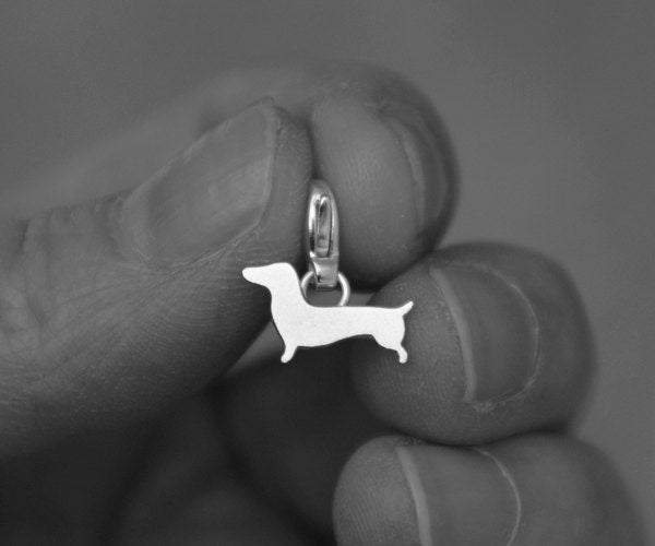 Dachshund Charm in Sterling Silver, Silver Sausage Dog Charm