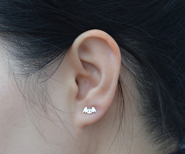 Bat Stud Earrings in Sterling Silver, Silver Animal Ear posts