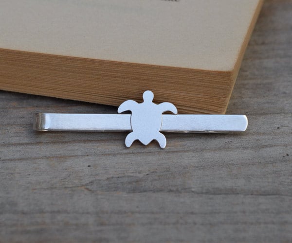 Sea Turtle Tie Clip in Sterling Silver, Sea Turtle Tie Slide, Personalized Turtle Tie Clip