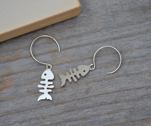Fishbone Earrings in Sterling Silver, Silver Fishbone Earring