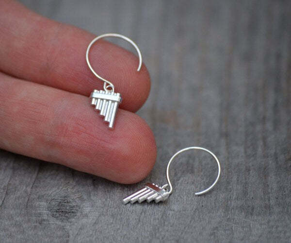 Peter Pan's Pipe Earrings in Solid Sterling Silver, Silver Pipe Earrings