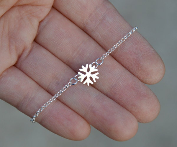 Snowflake Bracelet in Sterling Silver, Silver Snowflake Anklet