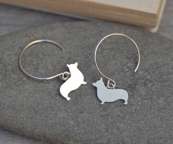 Corgi Earrings in Sterling Silver, Silver Corgi Earrings