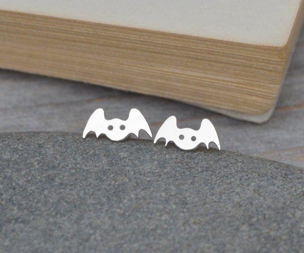 Bat Stud Earrings in Sterling Silver, Silver Animal Ear posts