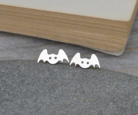 Bat Stud Earrings in Sterling Silver, Silver Animal Ear posts