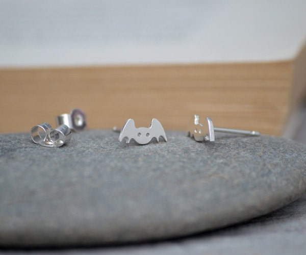 Bat Stud Earrings in Sterling Silver, Silver Animal Ear posts
