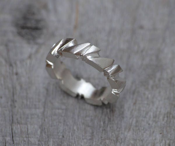 Hand Carved Silver Ring, 4.5mm Wide Unique Silver Ring