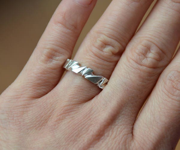 Hand Carved Silver Ring, 4.5mm Wide Unique Silver Ring