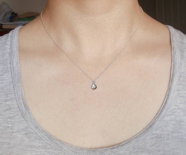 Silver Dewdrop Necklace, Silver Pebble Necklace