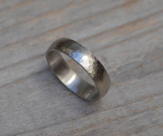 Platinum Wedding Band with Hammer Effect, Rustic Platinum Wedding Ring, Made To Order