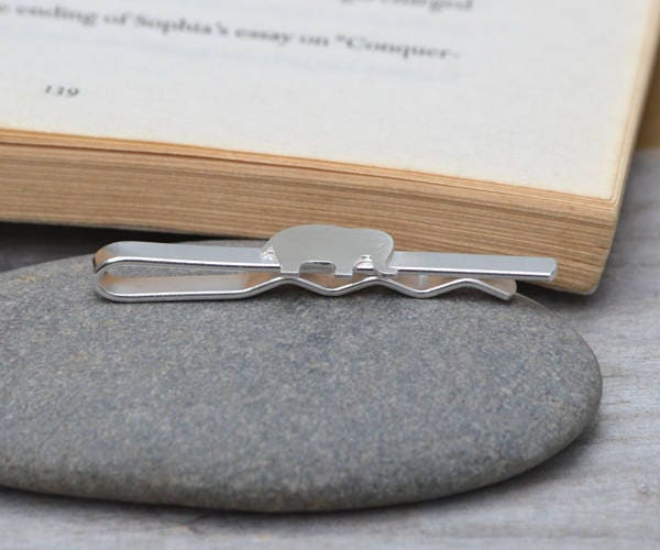 Elephant Tie Clip in Sterling Silver, Personalized Elephant Tie slide