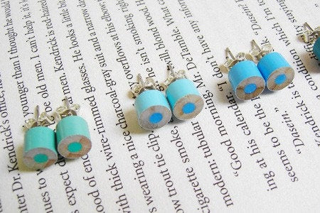 Colour Pencil Stud Earrings, Green Pencil Ear Posts, Blue Pencil Earring
