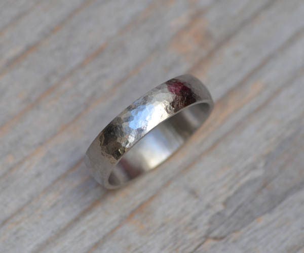 Platinum Wedding Band with Hammer Effect, Rustic Platinum Wedding Ring, Made To Order