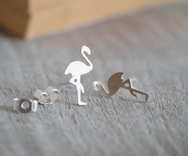 Flamingo Stud Earrings in Silver, Silver Flamingo Ear Posts