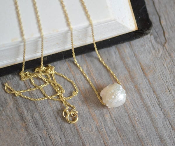 Fresh Water Pearl Necklace in 9ct Yellow Gold, June Birthstone Necklace, Baroque Pearl Necklace