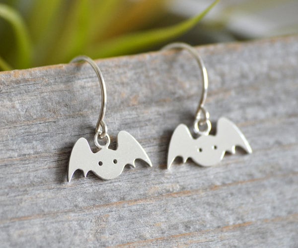 Bat Earrings in Sterling Silver, Silver Bat Earrings, Animal Earrings