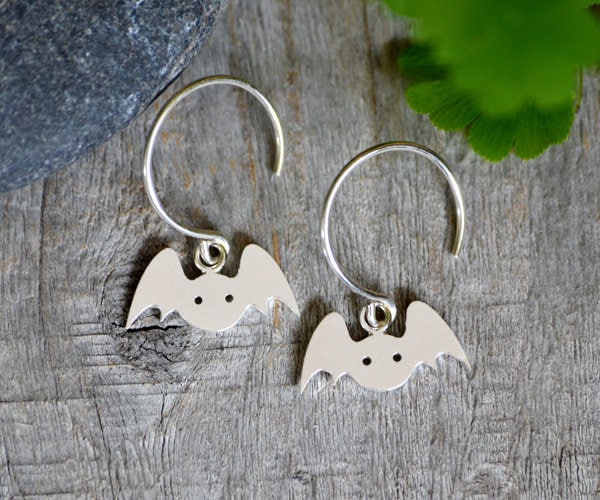 Bat Earrings in Sterling Silver, Silver Bat Earrings, Animal Earrings